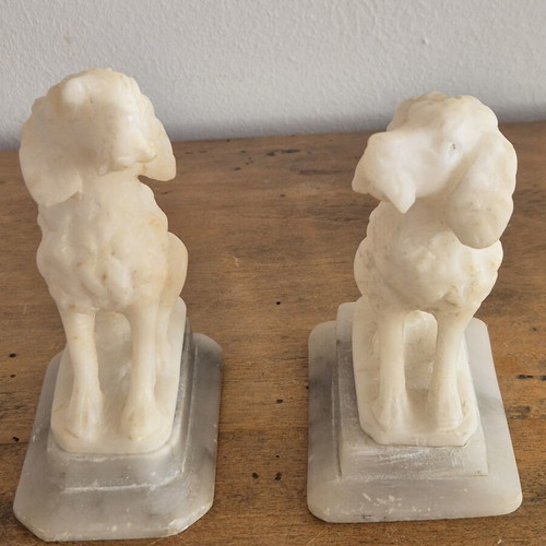 Grand Tour White Alabaster Seated Spaniel Bookends, original pair