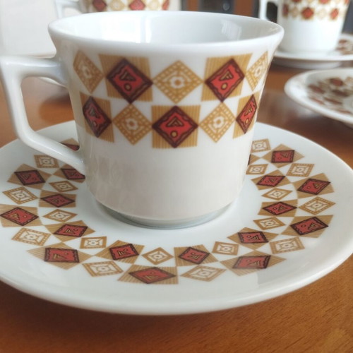 Kronester Bavaria full set of 6 coffee cups Op Art geometric mint