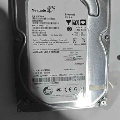 Seagate Barracuda 500GB SATA 3.5" HDD used, model ST500DM002