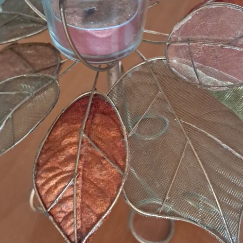 Decorative metal candle holder with glass tealight case like new