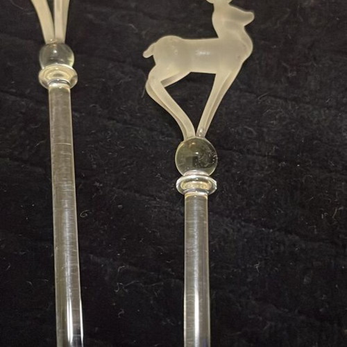 Crystal drink stirrers with animals, set of 4, new