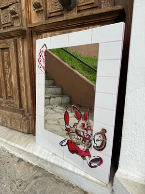 Handmade mirror 76x61 cm with hanging chain