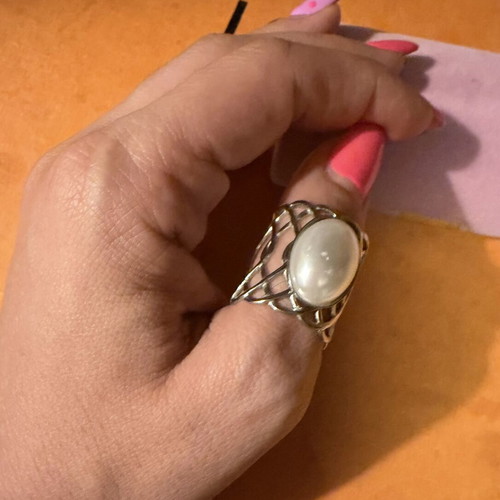 S steel ring with white stone