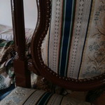 Καρέκλες σκαλιστές σετ 6 σαν καινούργιο, μασίφ ξύλο με σατέν καλύμματα