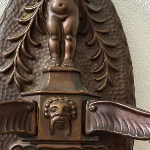 Antique vintage wooden wall sconce with cherub used