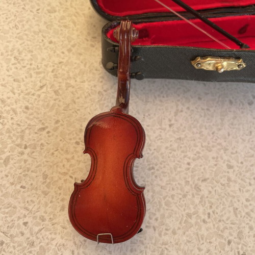 Small vintage violin with case and bow, decorative