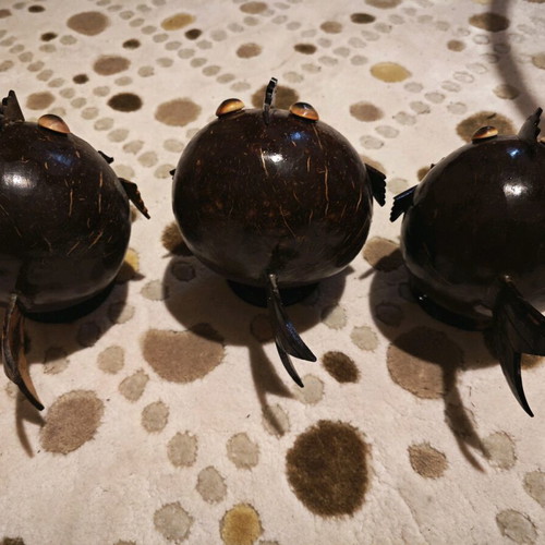 Alien fish three sets of handmade ashtrays from coconut tree new