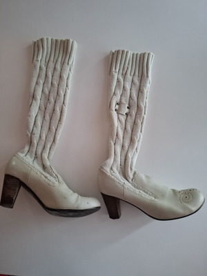 Pepe Jeans white boots size 41 used, leather and wool, 7 cm heel