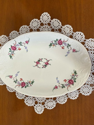 Porcelain platter romantic new, vintage design with rose branch