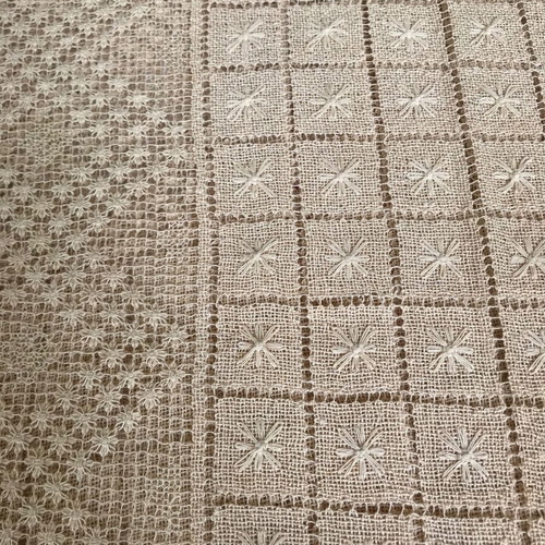Venetian style embroidery tablecloth used, large, antique