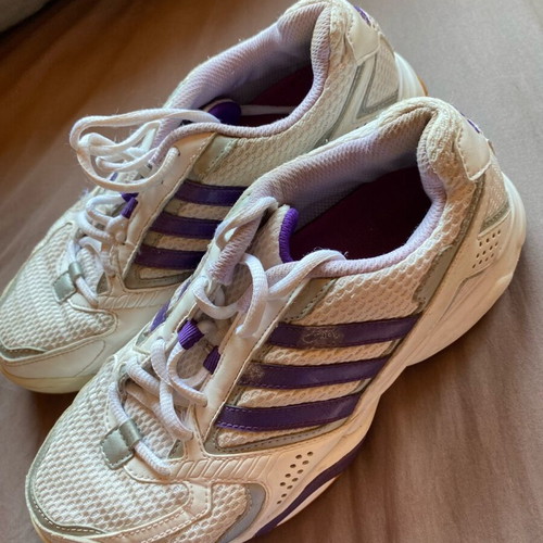 Adidas women's athletic shoes used, white and purple, size 38