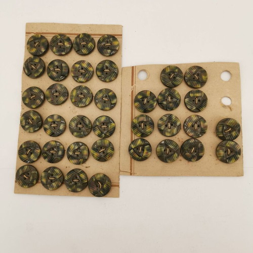 Green buttons made of celluloid used, pack of 37, 1960s vintage