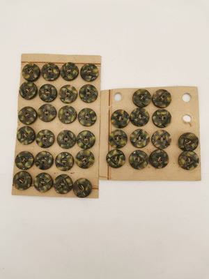 Green buttons made of celluloid used, pack of 37, 1960s vintage