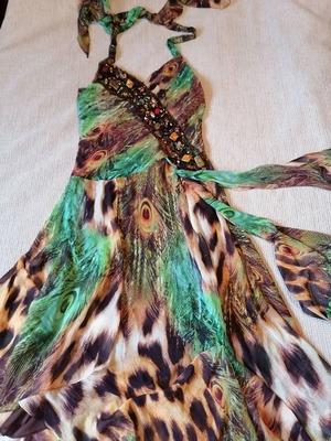 Alchera maxi dress, size M, brown and green