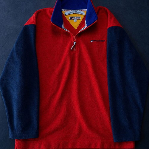 Tommy Hilfiger Athletics vintage fleece quarter zip, red and blue, size L