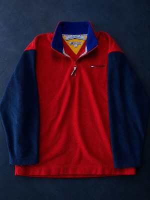 Tommy Hilfiger Athletics vintage fleece quarter zip, red and blue, size L