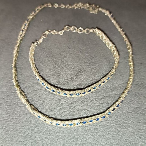 Jewelry set bracelet and necklace white silver with sapphire stones used