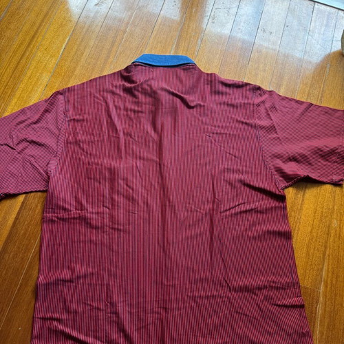 Vintage Schiatti & C. shirt like new, red-black stripe with denim collar