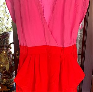 H&M κοντομάνικο φόρεμα ρόζ+κόκκινο,L