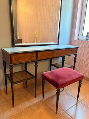Vintage dressing table used with mirror, stool and two nightstands