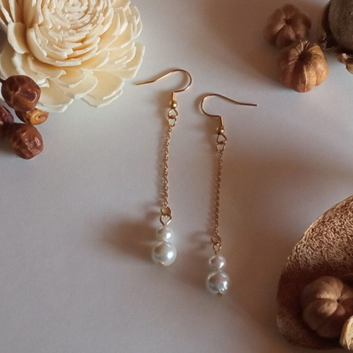 Pearl dangle earrings, gold or silver stainless steel