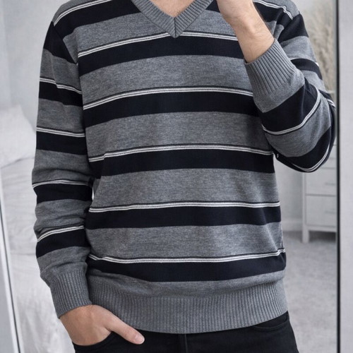 Men's striped long-sleeve shirt new, sizes L and XL, black-gray