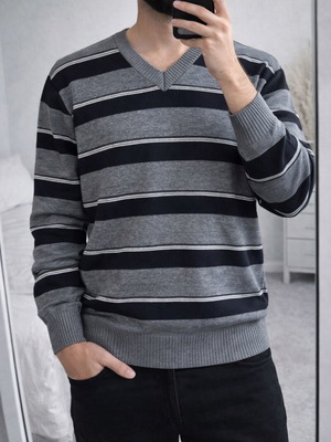 Men's striped long-sleeve shirt new, sizes L and XL, black-gray