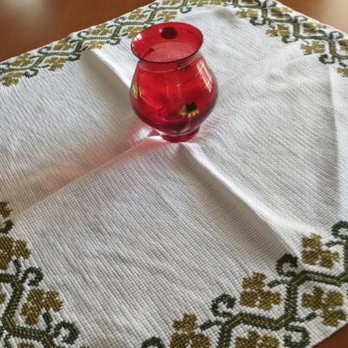 Set of 2 Handmade Embroidered Table Linens like new, traditional cross-stitch