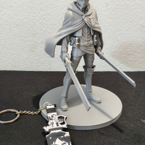 Attack on Titan Levi 3D Printed Figure with Sword Keychain new