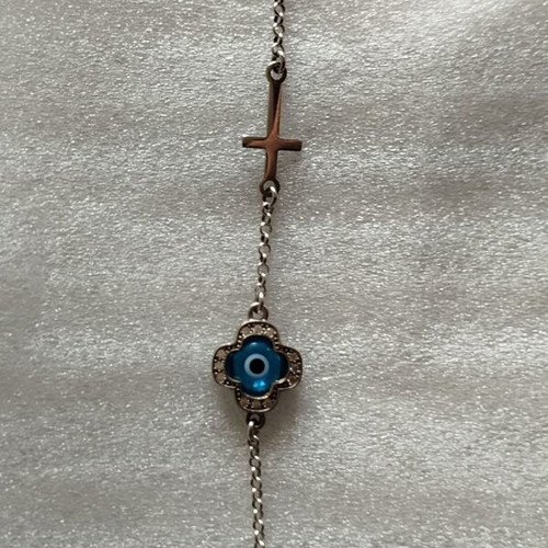 Silver 925 Hand Chain like new with Double-Sided Cross and Evil Eye
