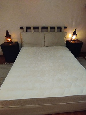 Double bed 160x200 with 2 wooden nightstands boho ethnic style like new