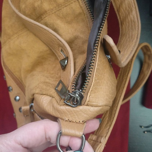 Tan Suede Shoulder Bag with Studs Like New