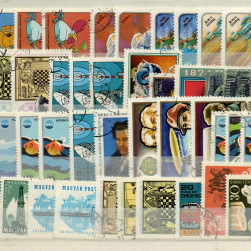 Hungary stamp collection used, 10 cards with large thematic stamps