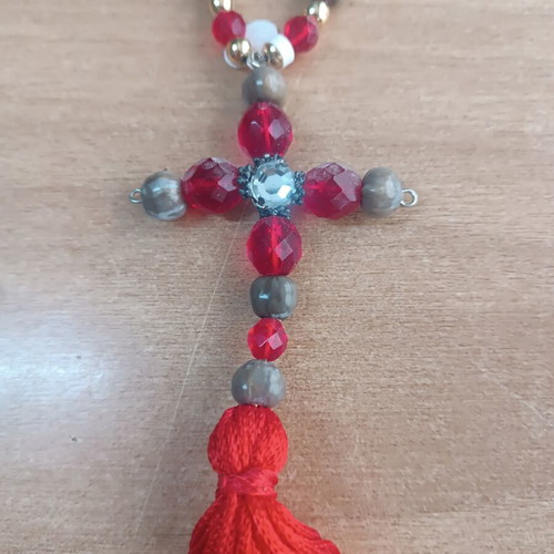 Car hanging decoration with cross and natural beads like new