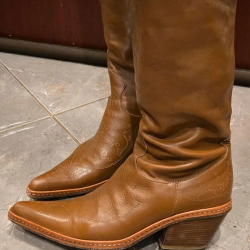 Kalogiou vintage leather cowboy western boots tan brown used size 38
