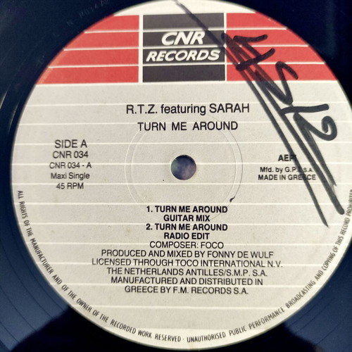 R.T.Z. Featuring Sarah Turn Me Around 12'' Vinyl Maxi Single used, electronic