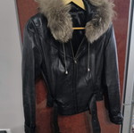 Leather jacket with genuine fur collar