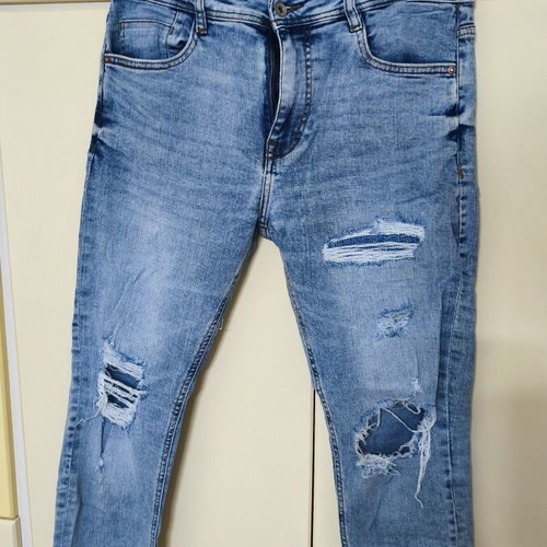 Bershka Skinny Jeans Men’s Blue Used With Rips Size L