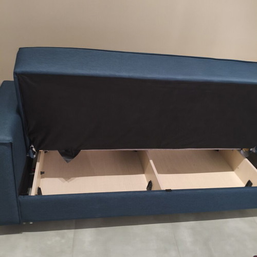 Three-seater sofa bed with storage, new, blue
