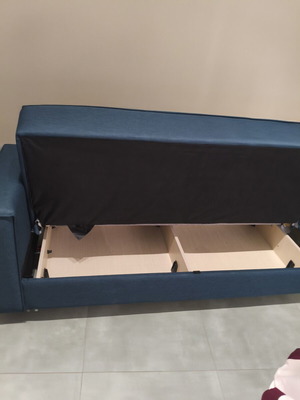 Three-seater sofa bed with storage, new, blue