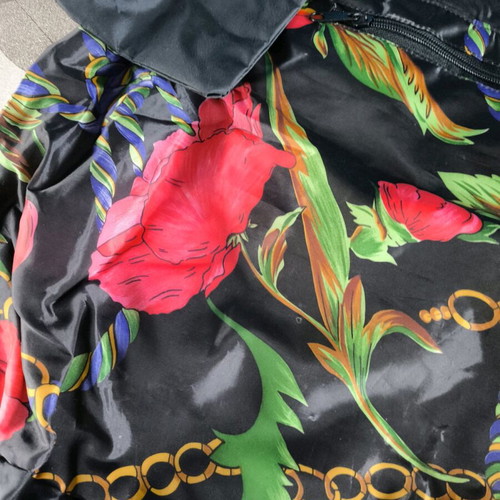 Women's large shoulder bag used, black with flowers