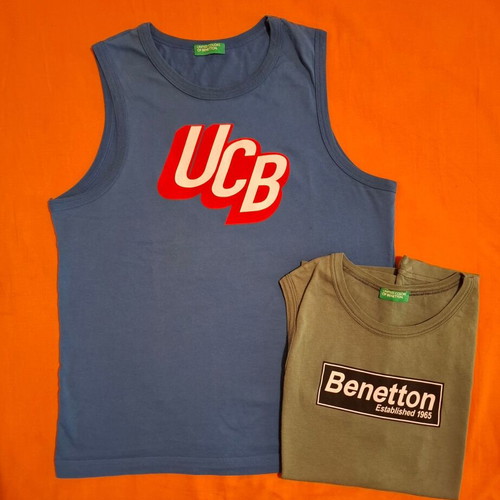 Benetton sleeveless shirts for boys 10, like new, blue and green
