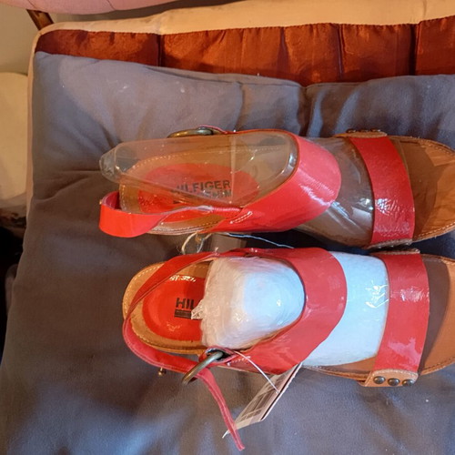 Hilfiger Denim Red Wedge Sandals Size 39 Like New