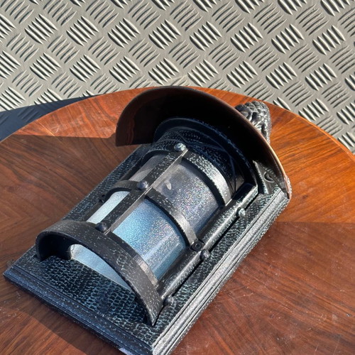 Old metal outdoor lantern used, functional