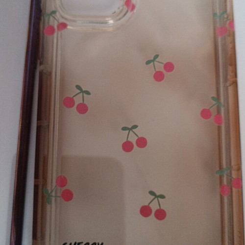 iPhone 11 cases, one used cherry design and one unused transparent