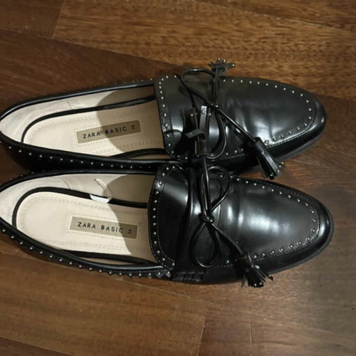 Zara loafers black faux leather new, size 39