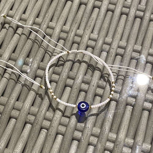 Set of 2 Handmade Bracelets with Evil Eye, Minimal Style