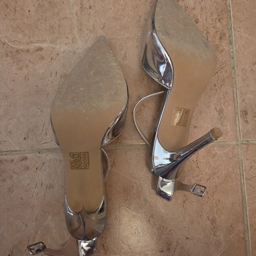 Ashton Aubry silver metallic slingback pumps