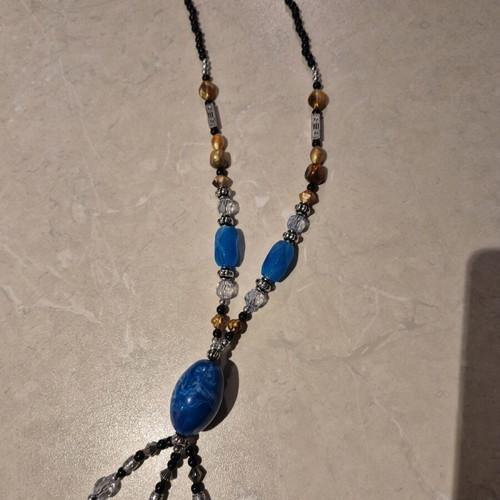 Boho Statement Necklace with Blue and Amber Details like new
