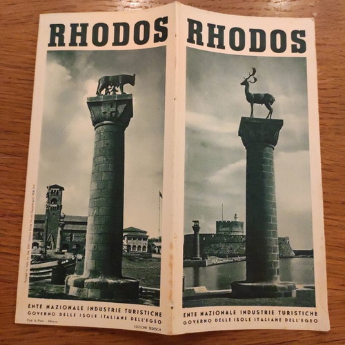 Rhodes Map lithograph by Egon Huber 1935 used, German language